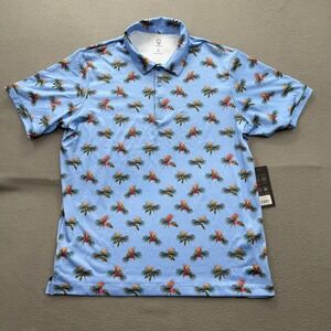 Caddy Cart Polo Shirt Mens‎ Large Blue Tropical Floral Golf Performance